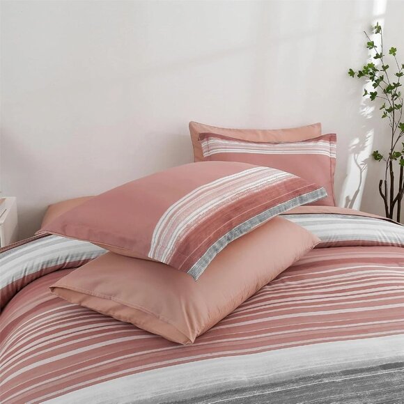 7pc Bed in a Bag Stripe Comforter/Sheet Set FULL White/Gray/Blush Pink Striped - Picture 4 of 7